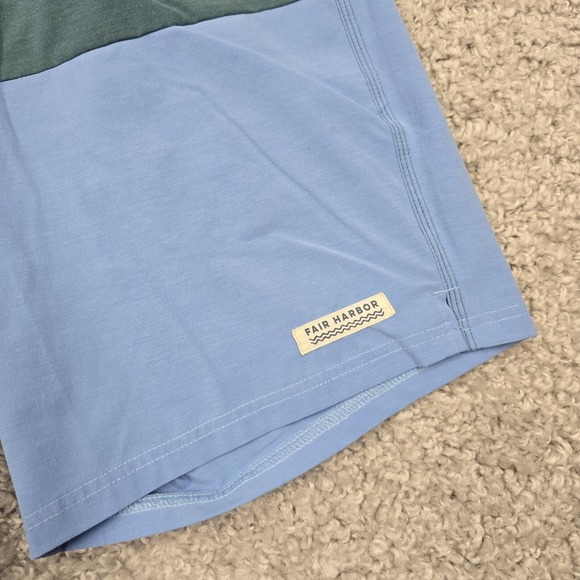 Fair Harbor Board Shorts Mens 34 Green Blue Colorblock Stretch Drawstring Beach - Picture 2 of 13